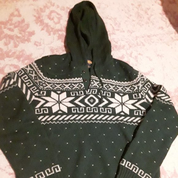 Rugby Ralph Lauren Green Wool Snowflake Hoodie - Picture 1 of 1